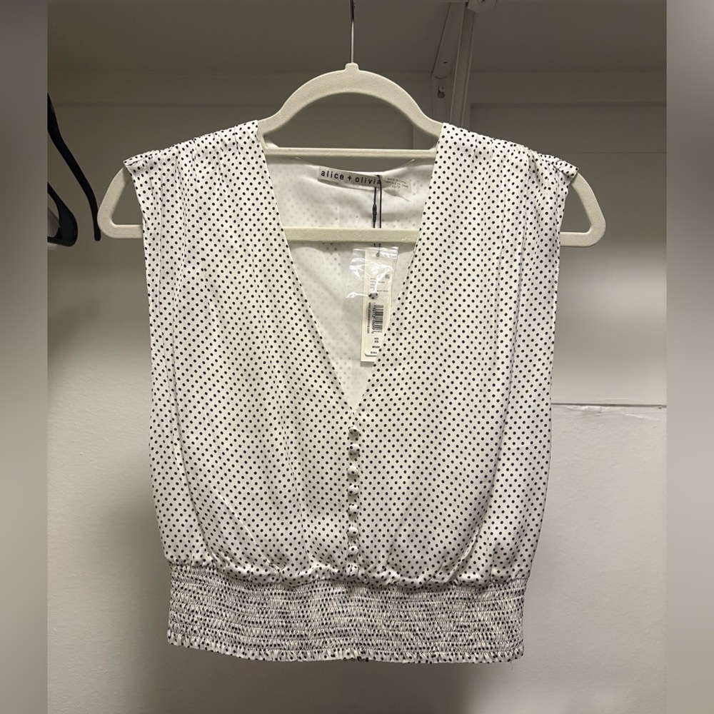 Alice + Olivia White and Black Polka Dot Blouse